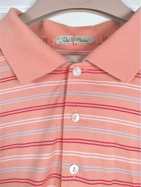 Peter Millar Polo Shirt XXL Orange Coral Striped Double Mercerized Cotton Luxury